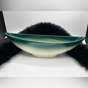 Vtg Stanford Pottery Sebring Ohio MCM Cream & Green Console Bowl / Planter 13”